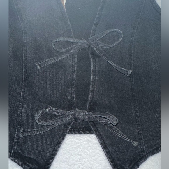 Black Denim Vest with Bow Ties (Ashley Vintage Charm) - Picture 2 of 6